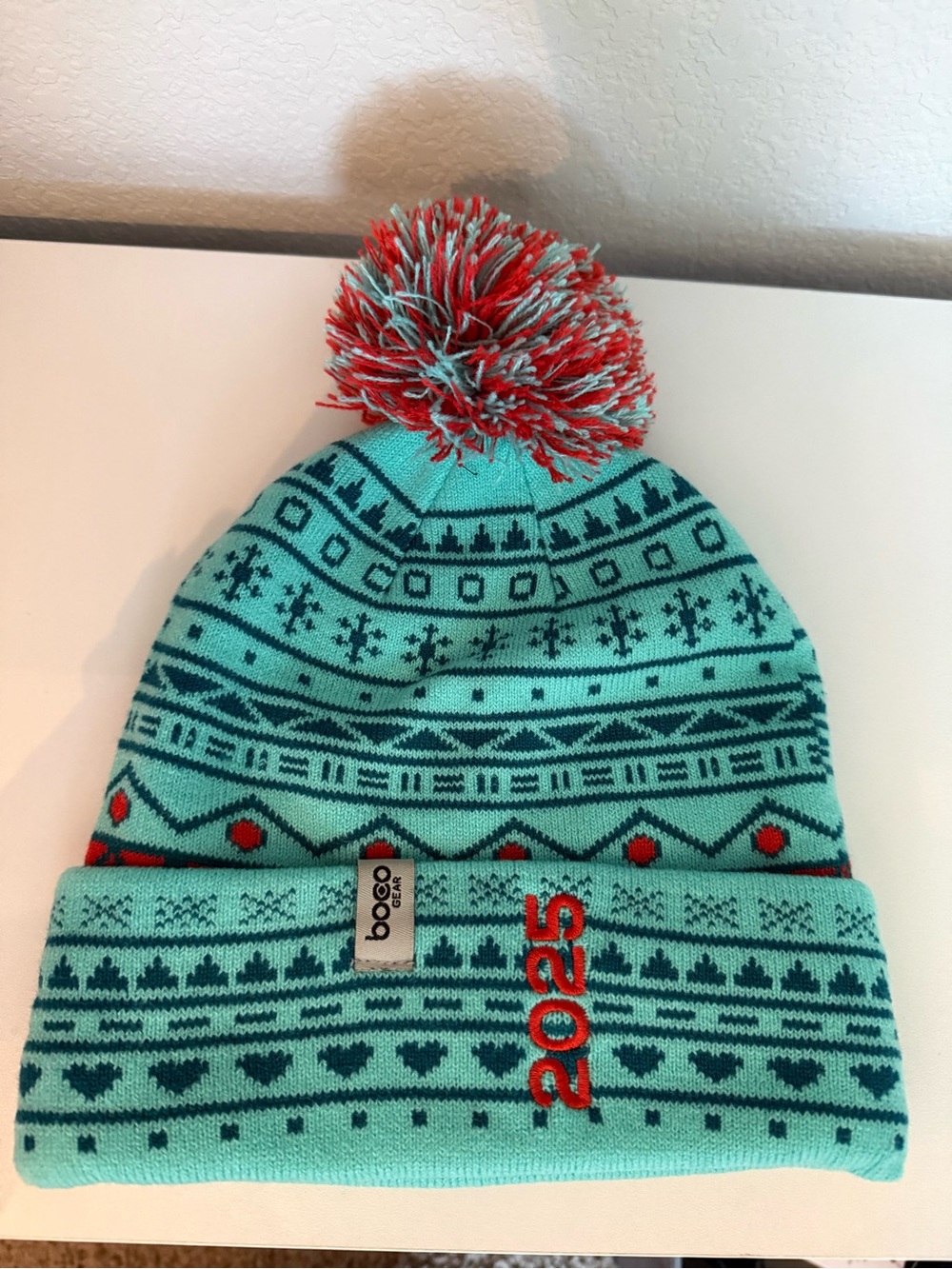 boco Gear Mint Teal Knit Pom Beanie with Red Accents - 2025